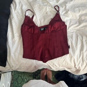 Tiger Mist Burgundy Lace-Trim Tank